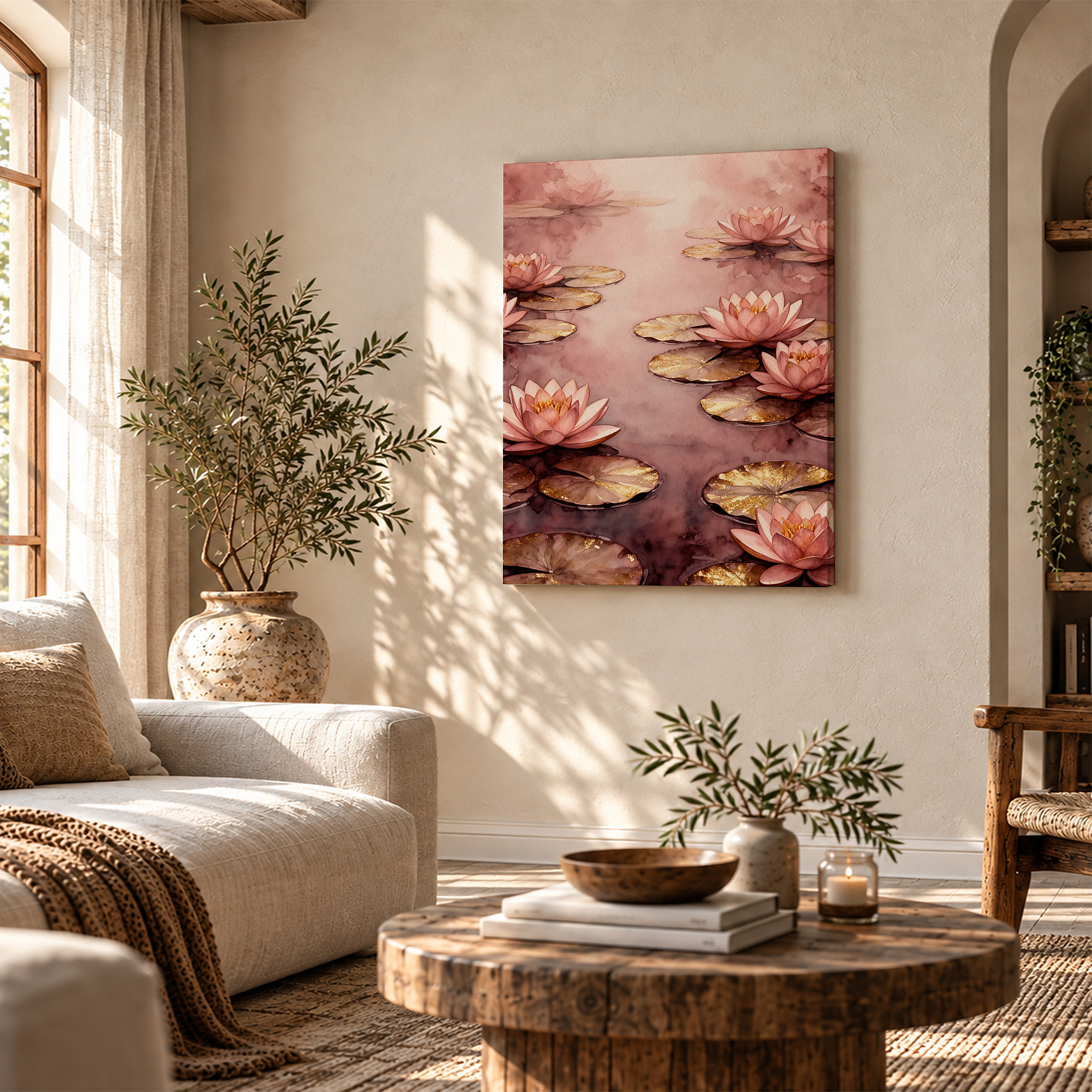 Pink Water Lily Dream Watercolor Framed Canvas Wall Art - Image 4