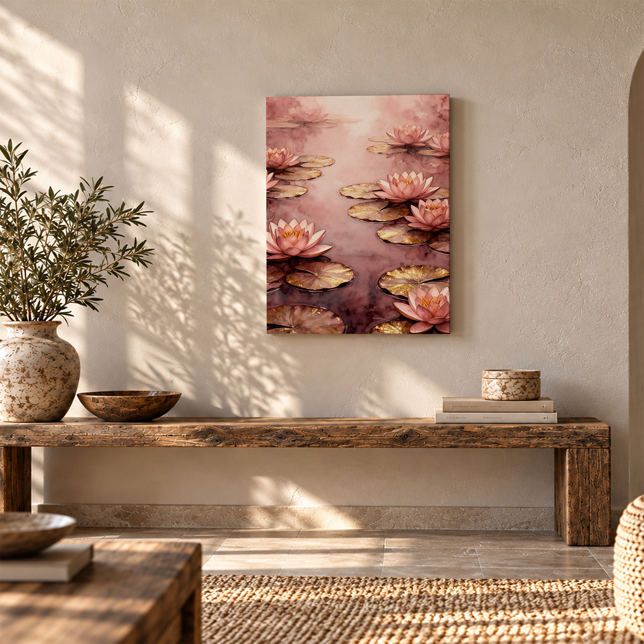 Pink Water Lily Dream Watercolor Framed Canvas Wall Art - Image 5