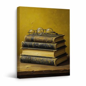 Vintage Books & Glasses Framed Canvas Wall Art | Ready to Hang