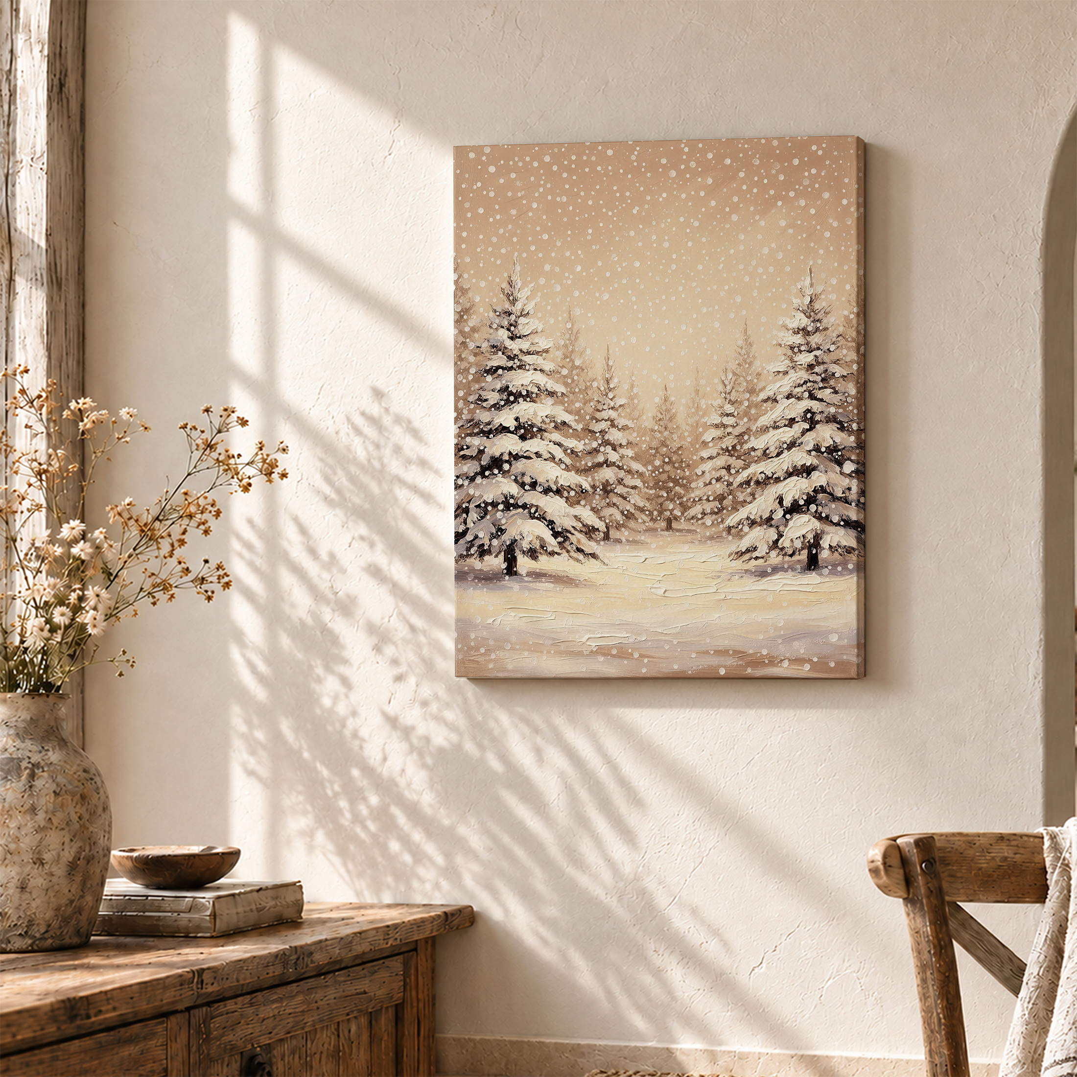 Snowy Pine Forest Framed Canvas Wall Art - Ready to Hang - Image 3