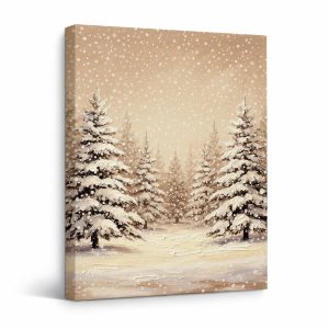 Snowy Pine Forest Framed Canvas Wall Art - Ready to Hang