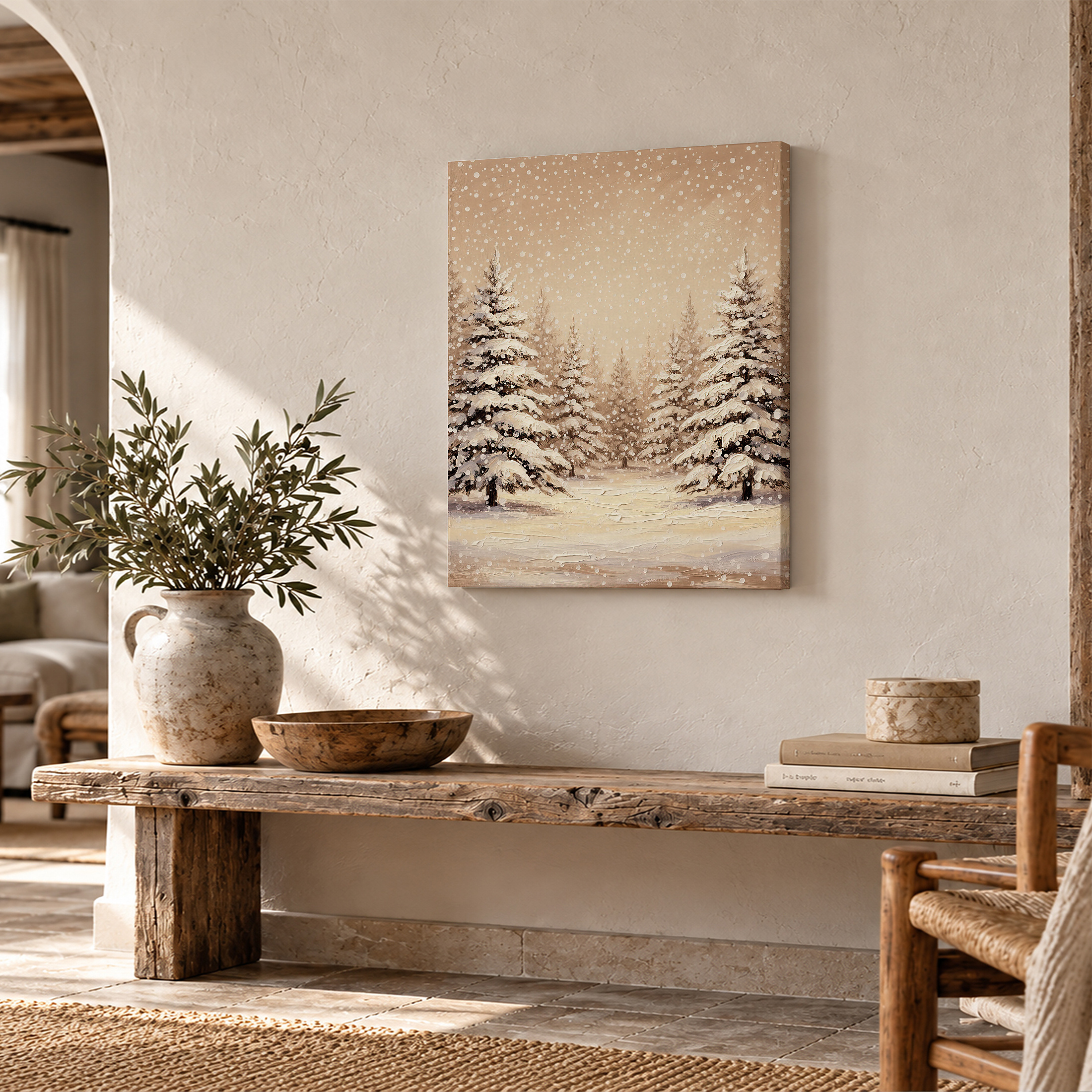 Snowy Pine Forest Framed Canvas Wall Art - Ready to Hang - Image 2