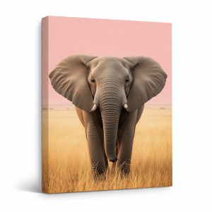 Pink Sky Elephant Savanna Framed Canvas Wall Art