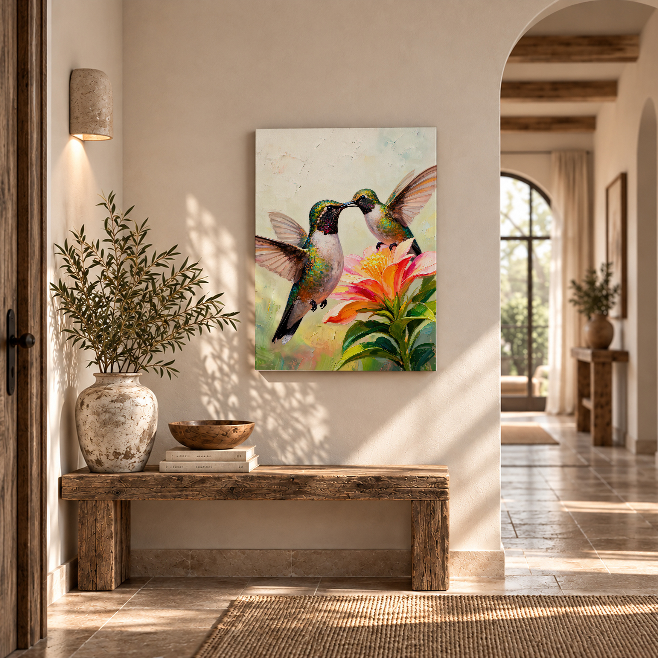 Hummingbirds & Flower Framed Canvas Wall Art - Ready to Hang - Image 6