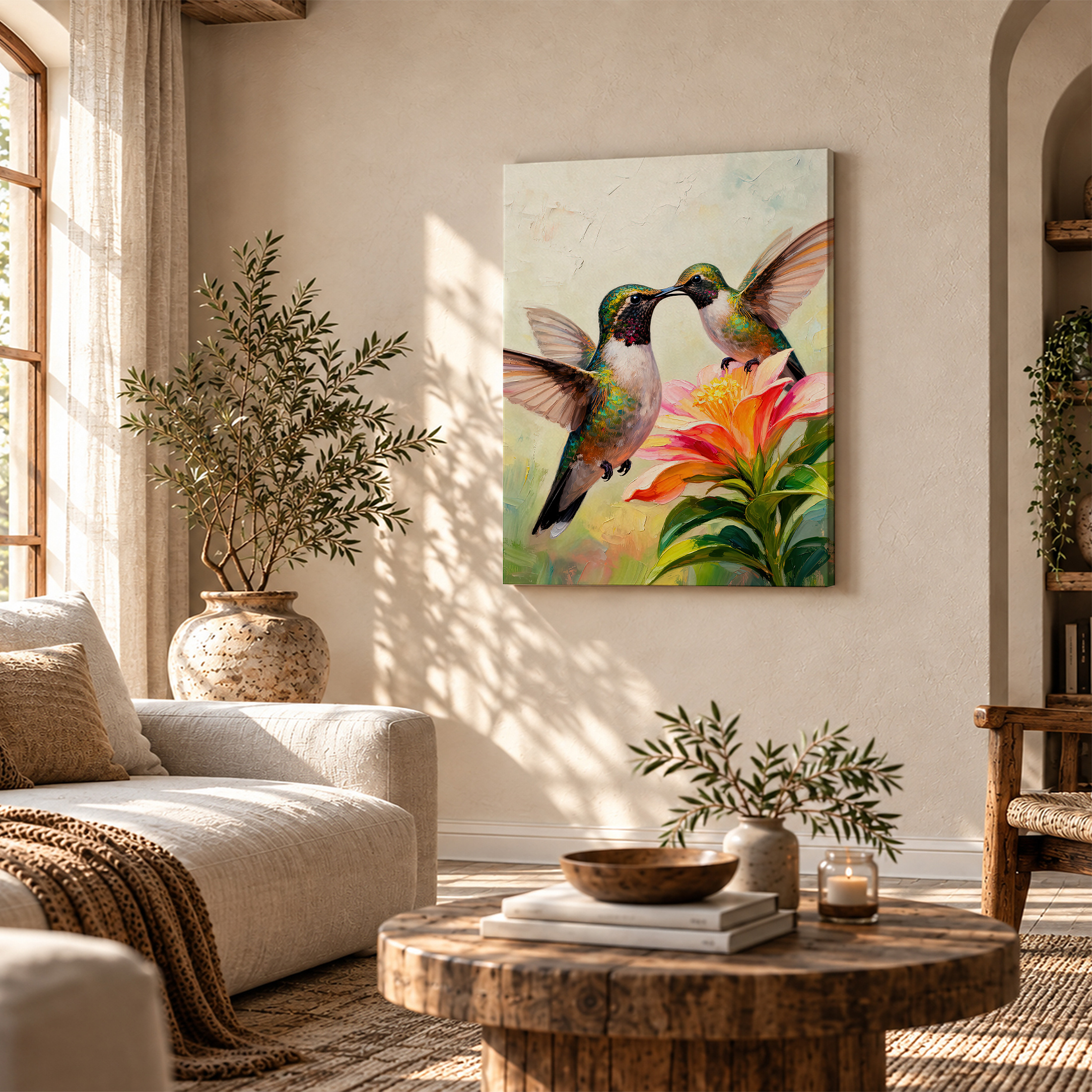 Hummingbirds & Flower Framed Canvas Wall Art - Ready to Hang - Image 4