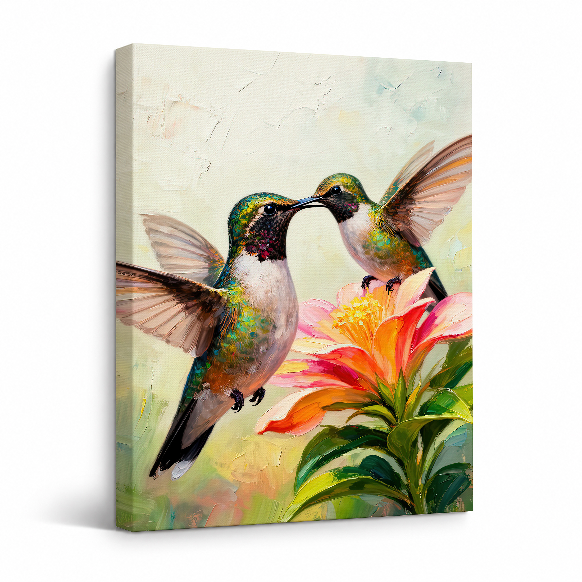 Hummingbirds & Flower Framed Canvas Wall Art - Ready to Hang