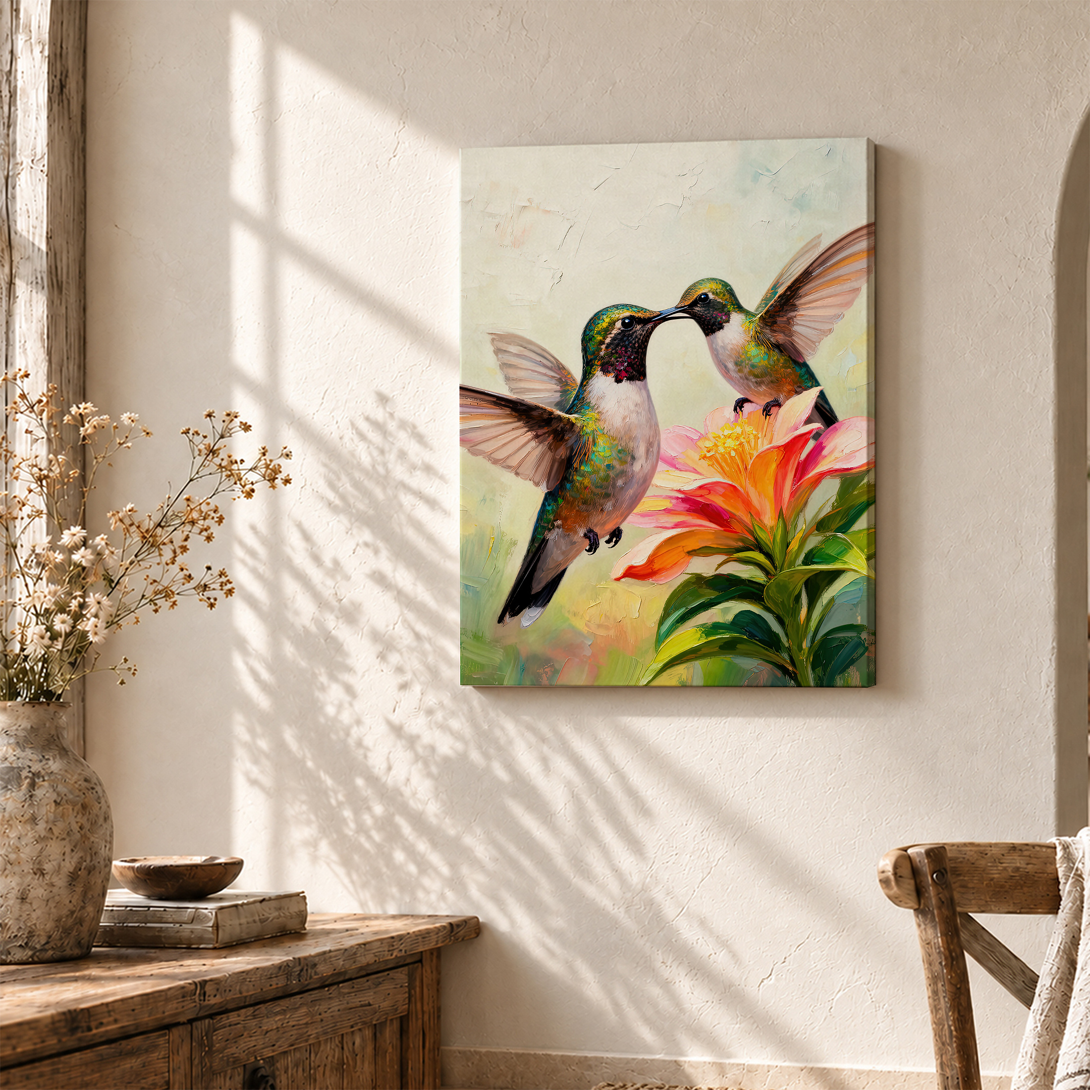 Hummingbirds & Flower Framed Canvas Wall Art - Ready to Hang - Image 3