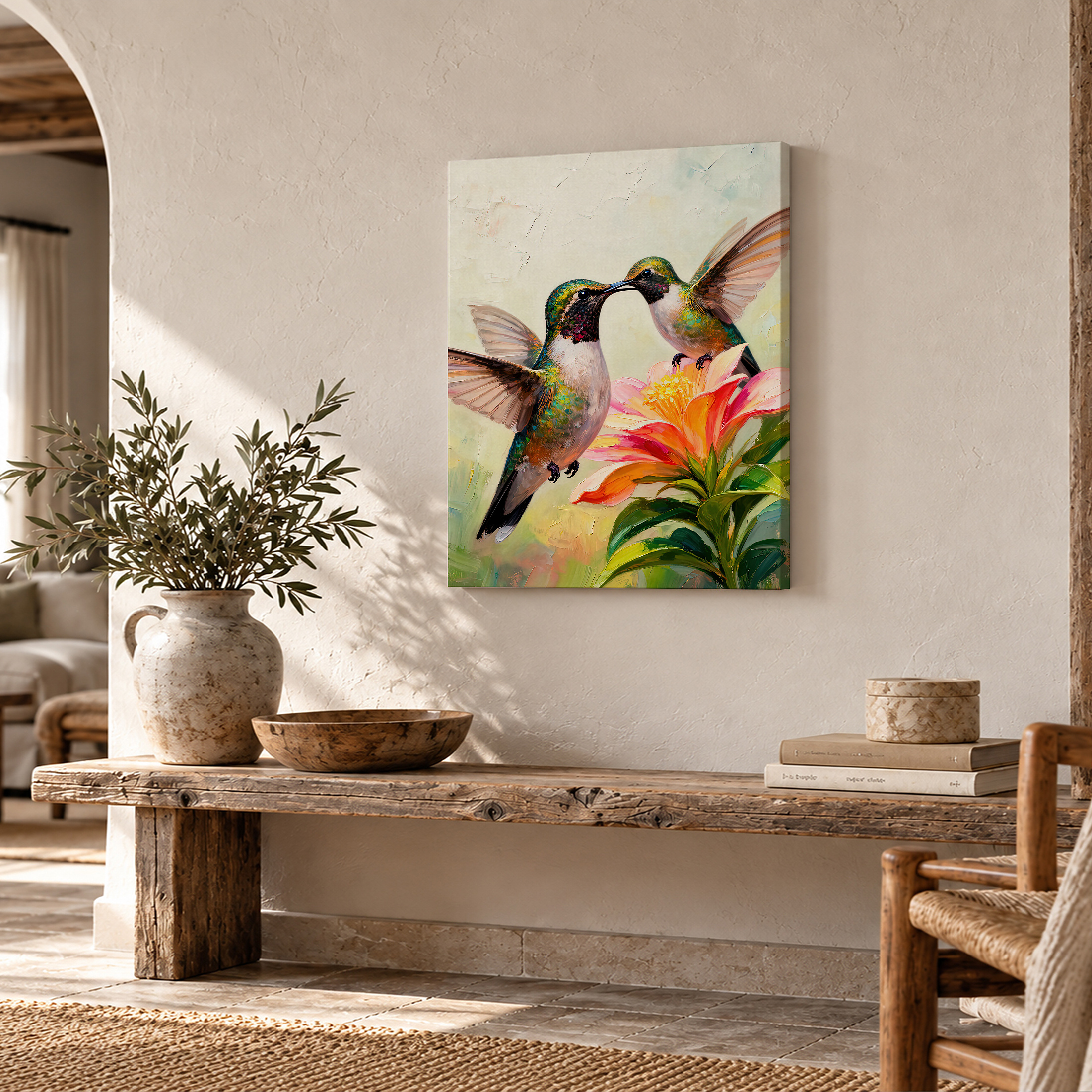 Hummingbirds & Flower Framed Canvas Wall Art - Ready to Hang - Image 2