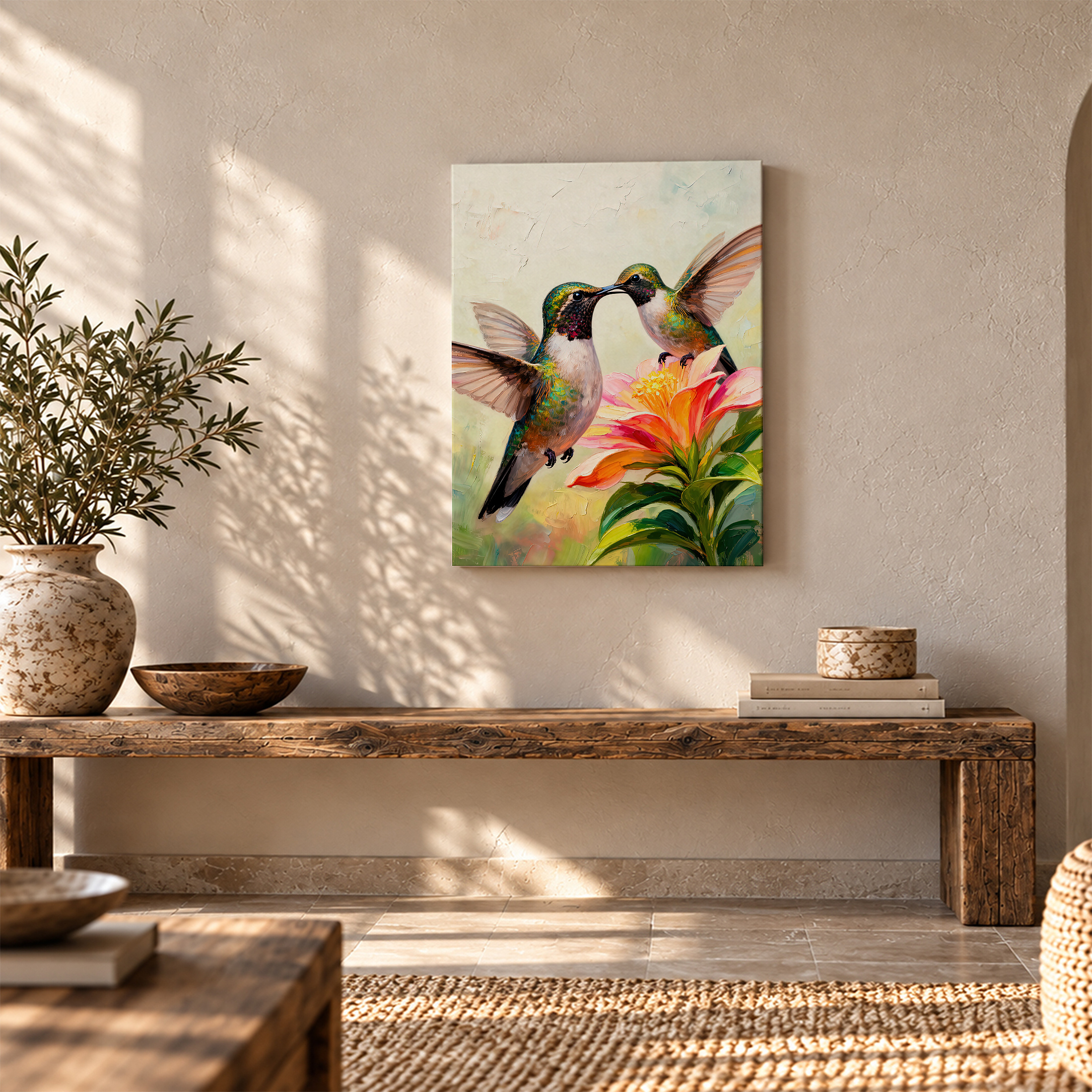 Hummingbirds & Flower Framed Canvas Wall Art - Ready to Hang - Image 5