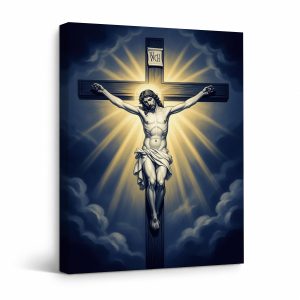 Radiant Cross Jesus on the Cross Framed Canvas Wall Art