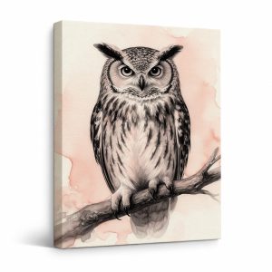 Serene Owl Watercolor Framed Canvas Wall Art - Ready to Hang