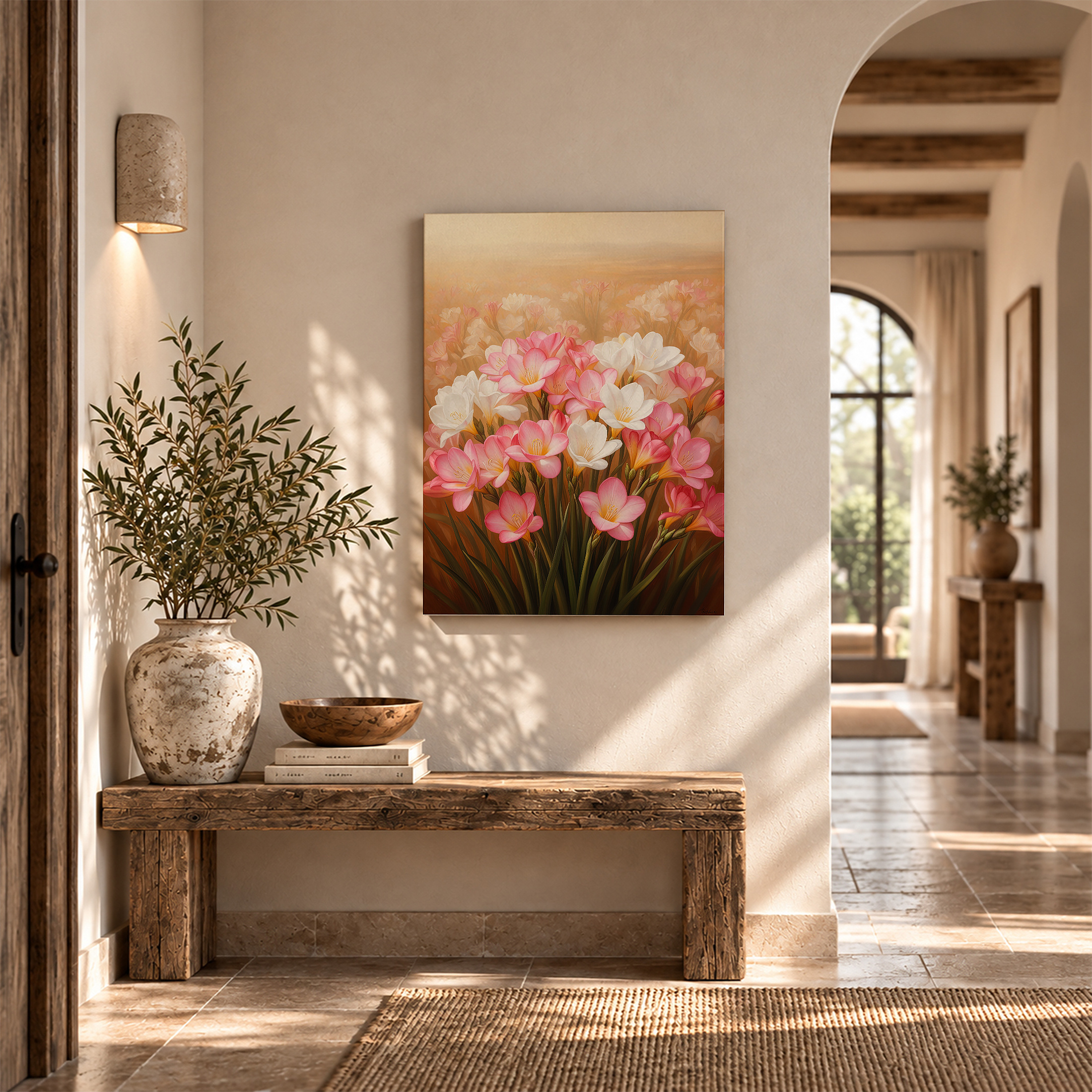 Pink & White Floral Field Framed Canvas Wall Art Ready to Hang - Image 6