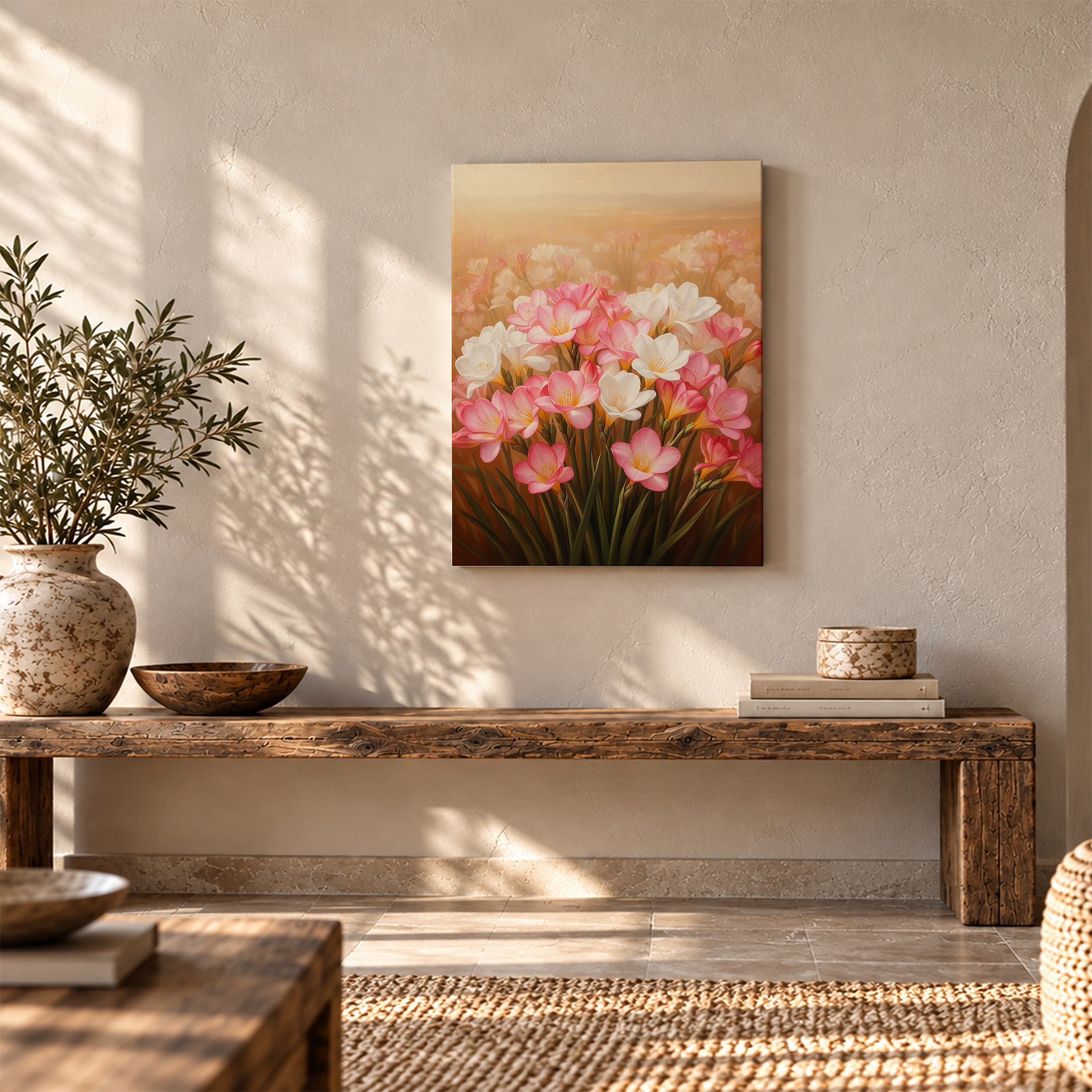 Pink & White Floral Field Framed Canvas Wall Art Ready to Hang - Image 5