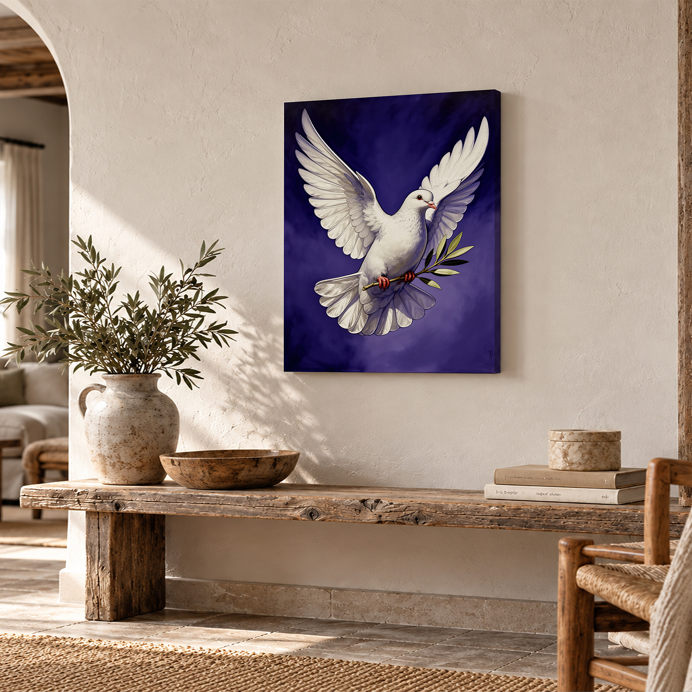 Peace Dove with Olive Branch Framed Canvas Wall Art - Ready to Hang - Image 2