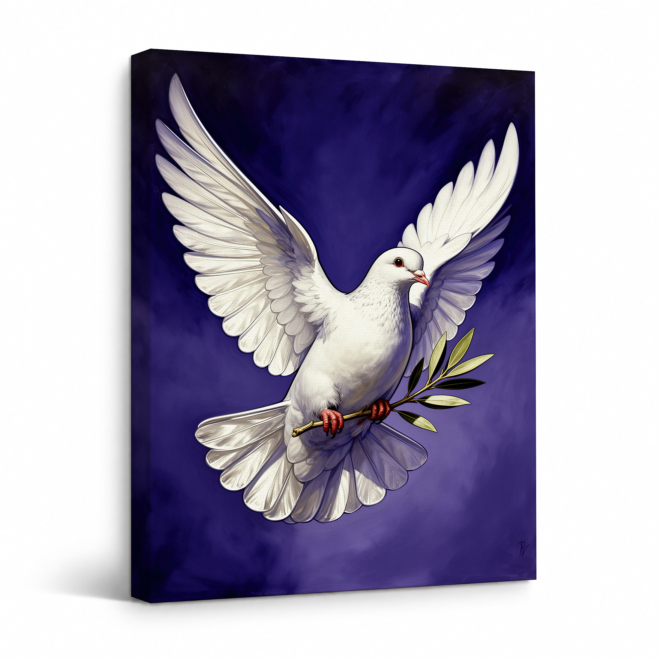 Peace Dove with Olive Branch Framed Canvas Wall Art - Ready to Hang