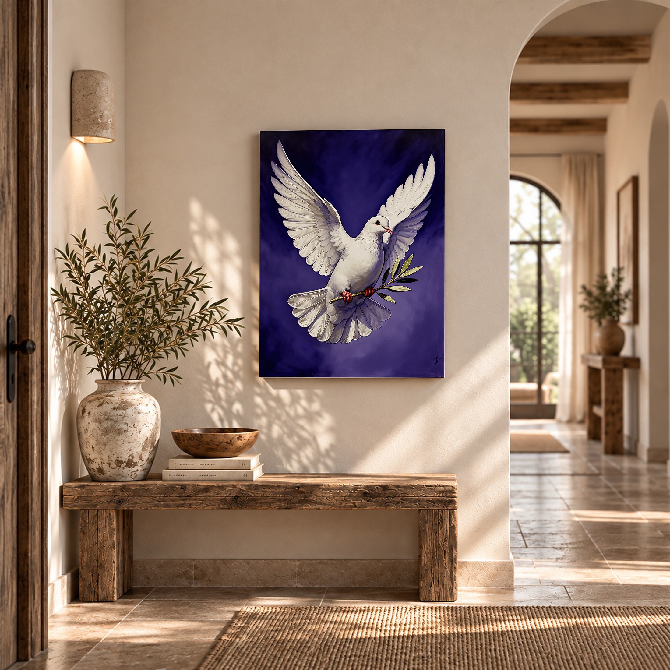 Peace Dove with Olive Branch Framed Canvas Wall Art - Ready to Hang - Image 6