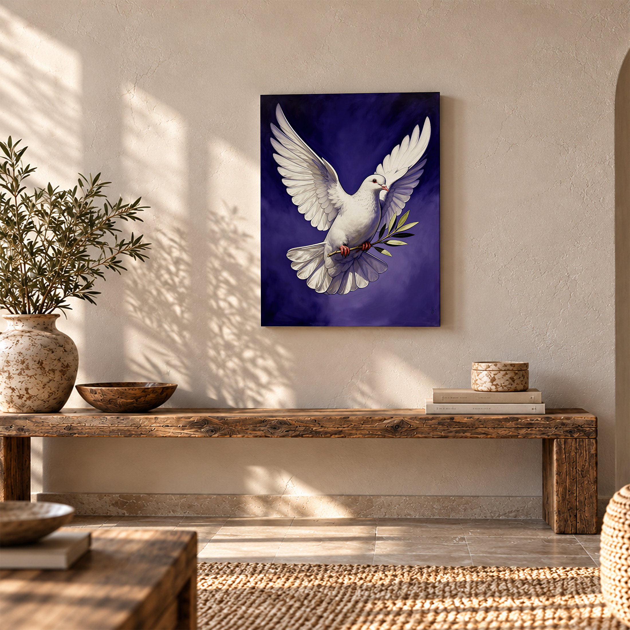 Peace Dove with Olive Branch Framed Canvas Wall Art - Ready to Hang - Image 5