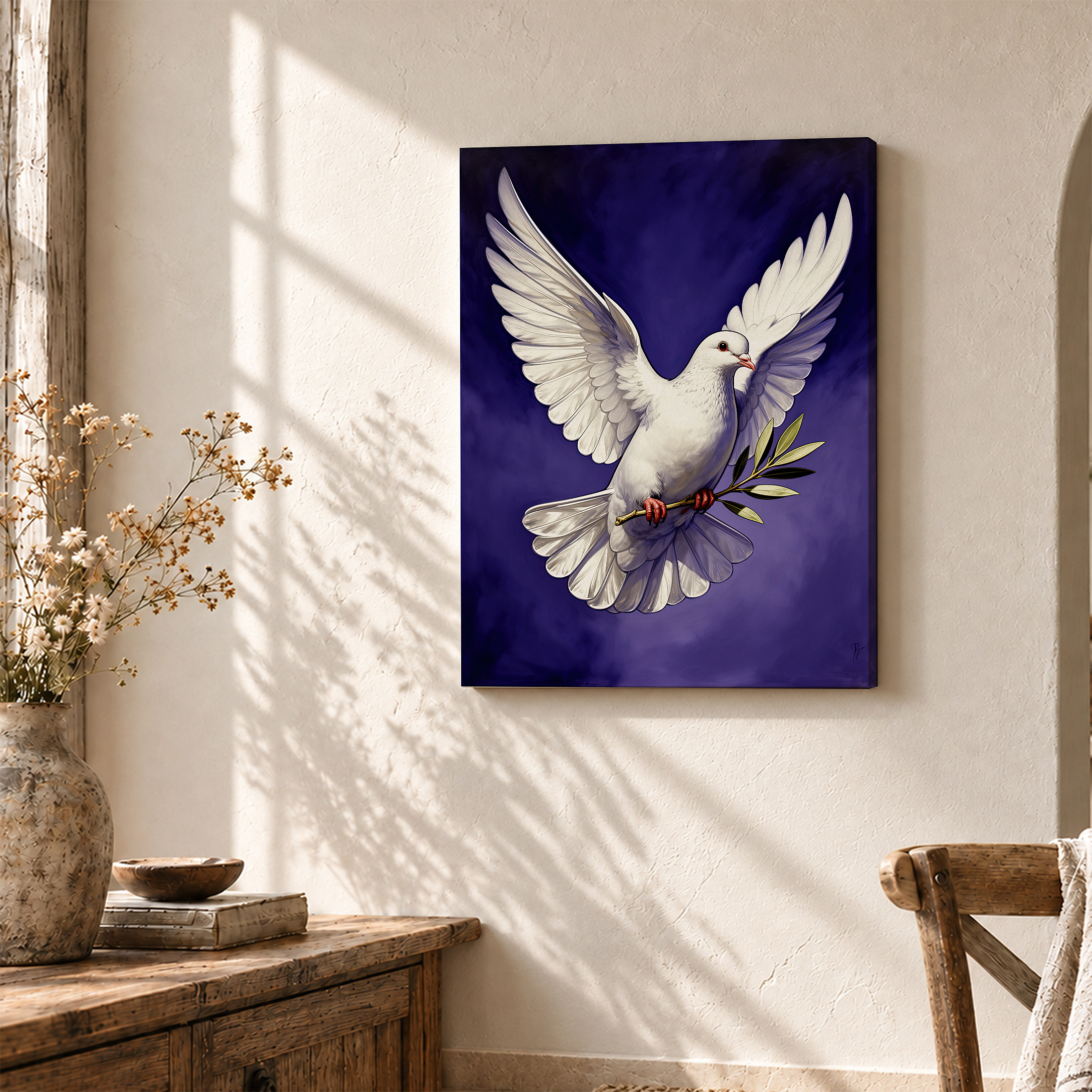 Peace Dove with Olive Branch Framed Canvas Wall Art - Ready to Hang - Image 3
