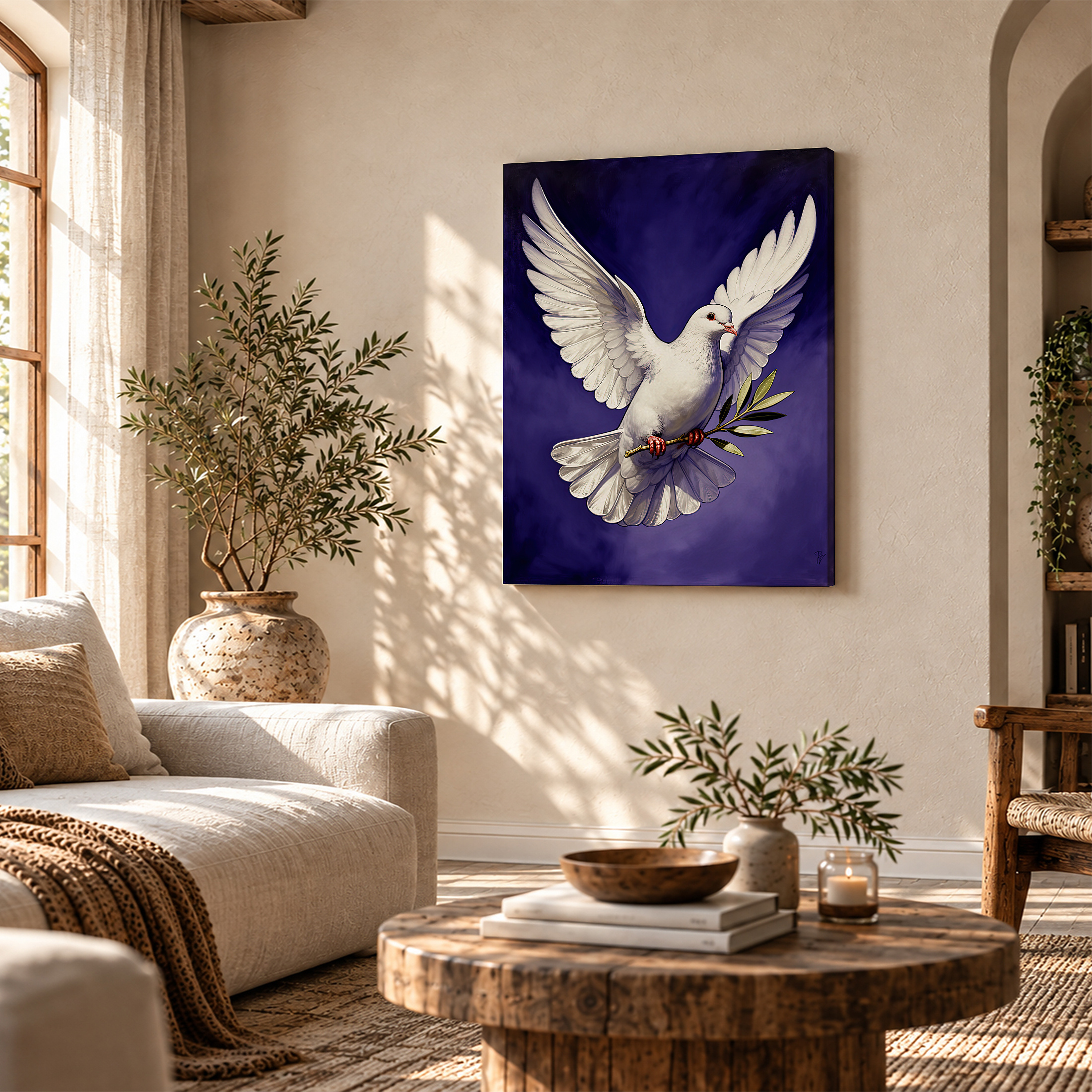 Peace Dove with Olive Branch Framed Canvas Wall Art - Ready to Hang - Image 4
