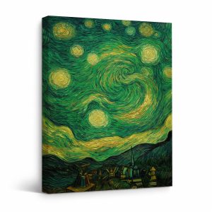 Green Starry Night Framed Canvas Wall Art - Ready to Hang