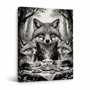 Fox Tea Party Forest Framed Canvas Wall Art Ready to Hang