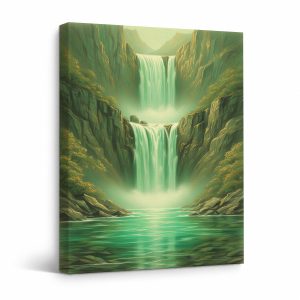 Serene Green Waterfall Framed Canvas Wall Art