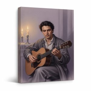 Guitarist in Candlelight Framed Canvas Wall Art - Ready to Hang