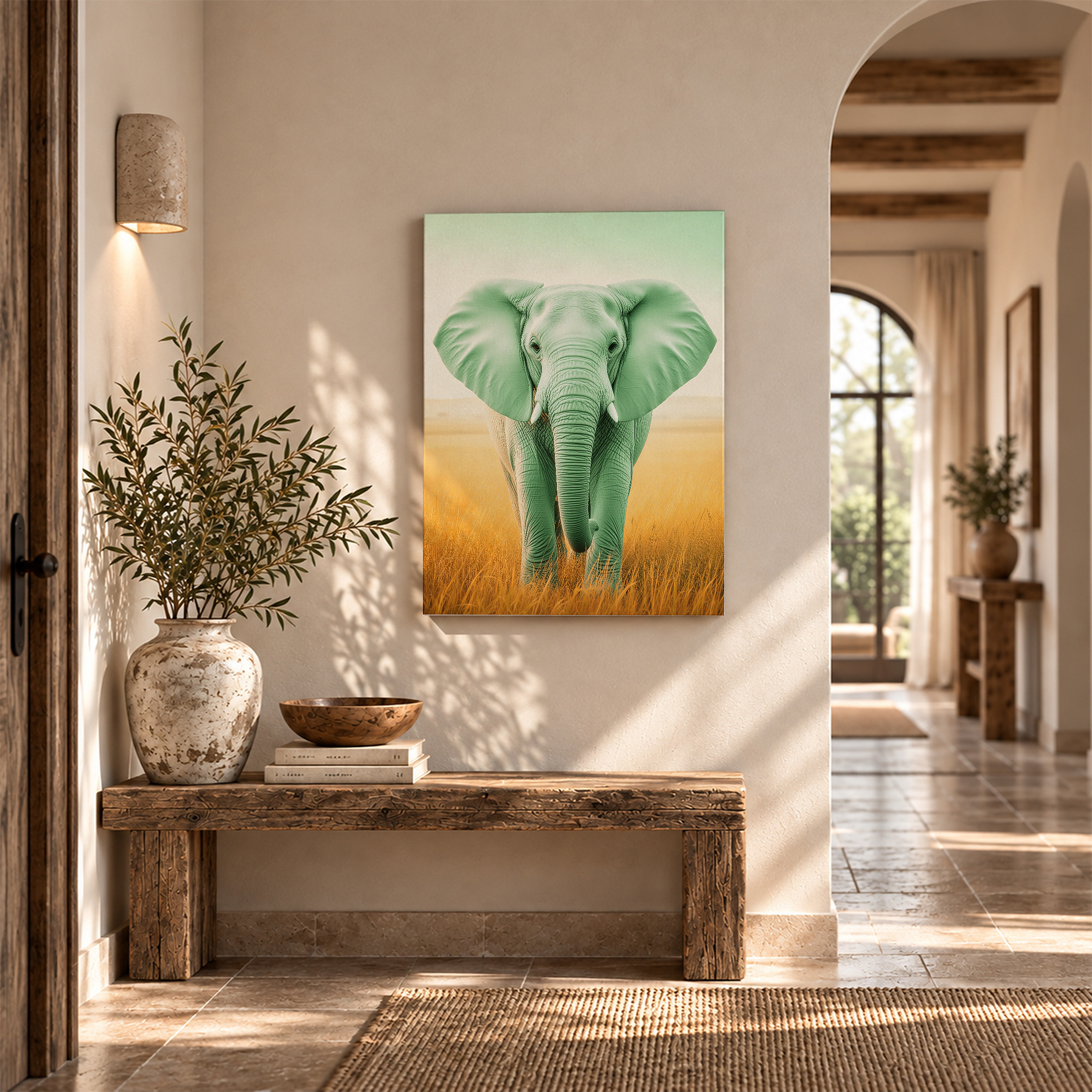 Green Elephant in Golden Field Framed Canvas Wall Art - Ready to Hang - Image 6