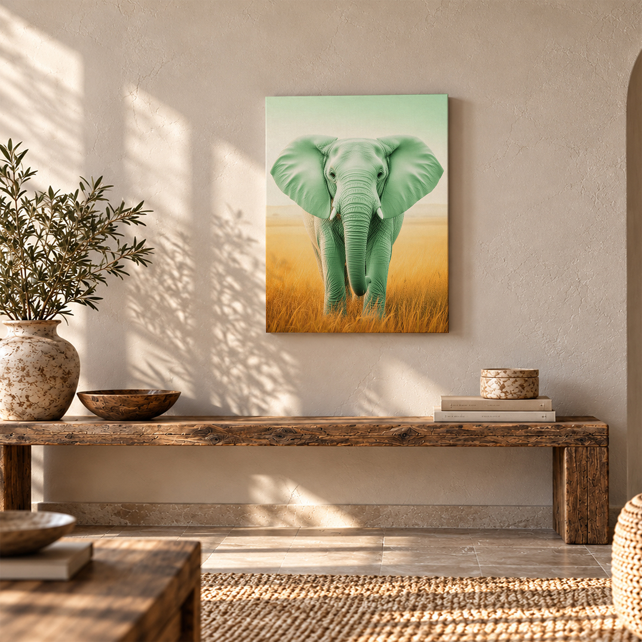 Green Elephant in Golden Field Framed Canvas Wall Art - Ready to Hang - Image 5