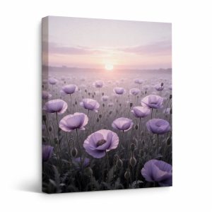 Purple Poppy Field at Dawn Framed Canvas Wall Art - Ready to Hang