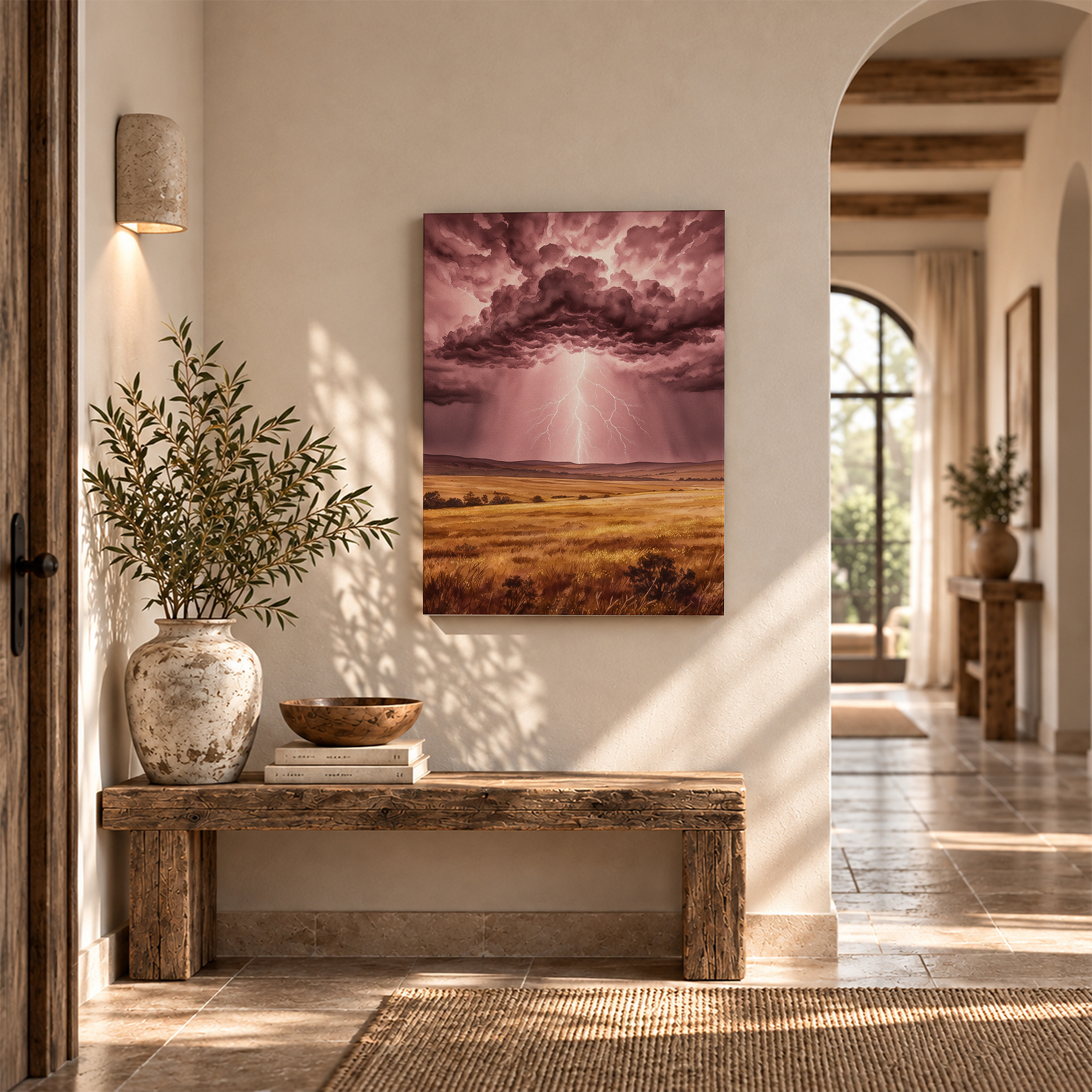 Purple Lightning Storm Over Golden Field Framed Canvas Wall Art - Image 6