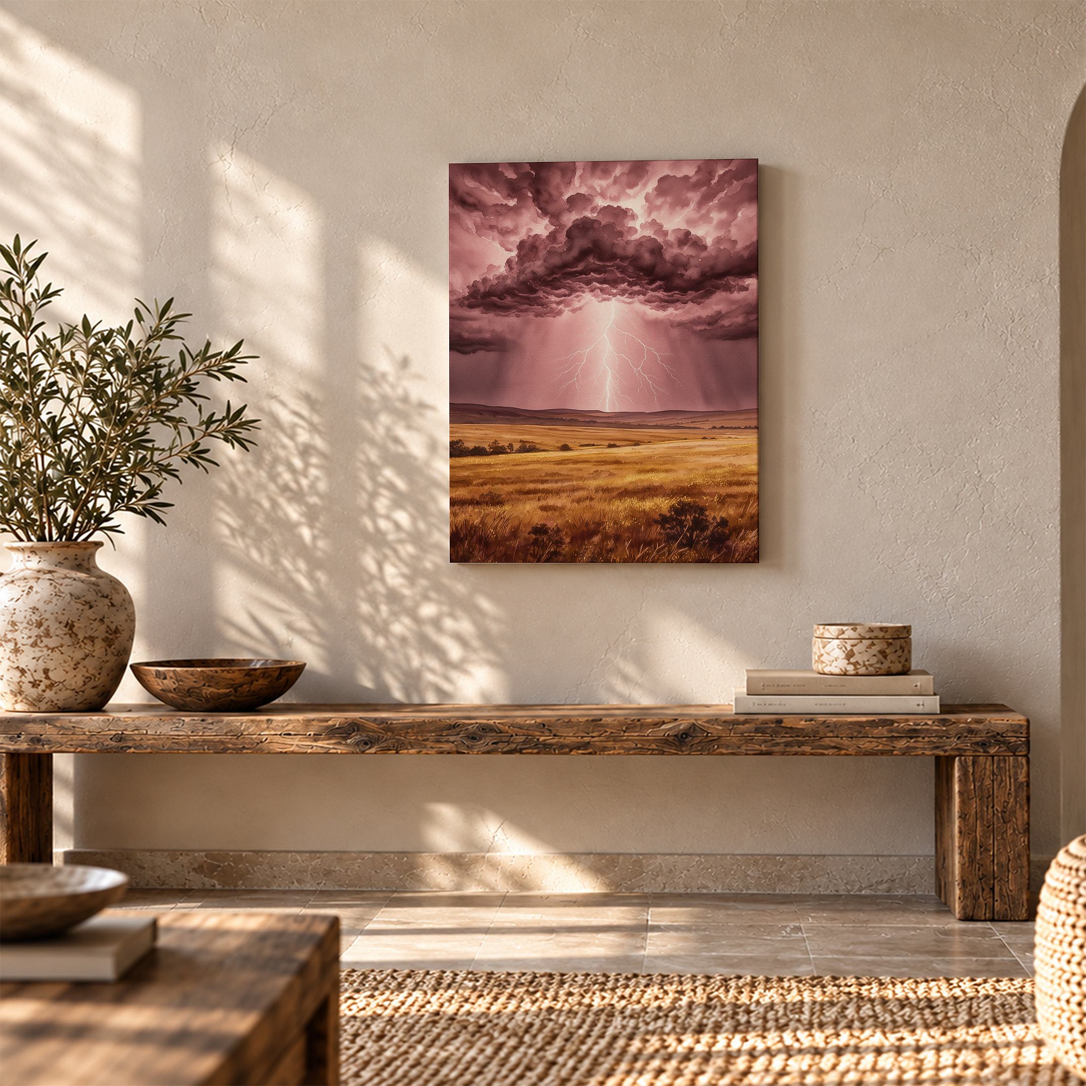 Purple Lightning Storm Over Golden Field Framed Canvas Wall Art - Image 5
