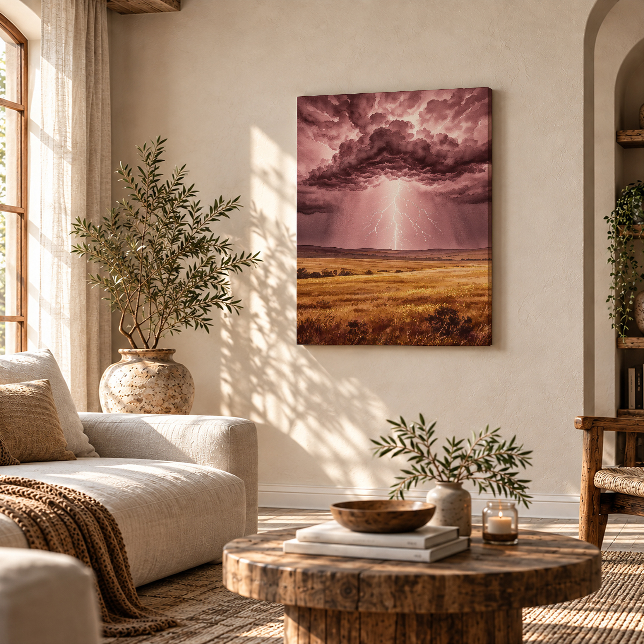 Purple Lightning Storm Over Golden Field Framed Canvas Wall Art - Image 4
