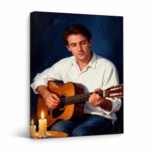 Guitar & Candle Serenity Framed Canvas Wall Art - Ready to Hang