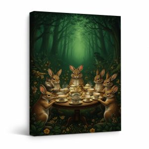 Enchanted Forest Rabbit Tea Party Framed Canvas Wall Art