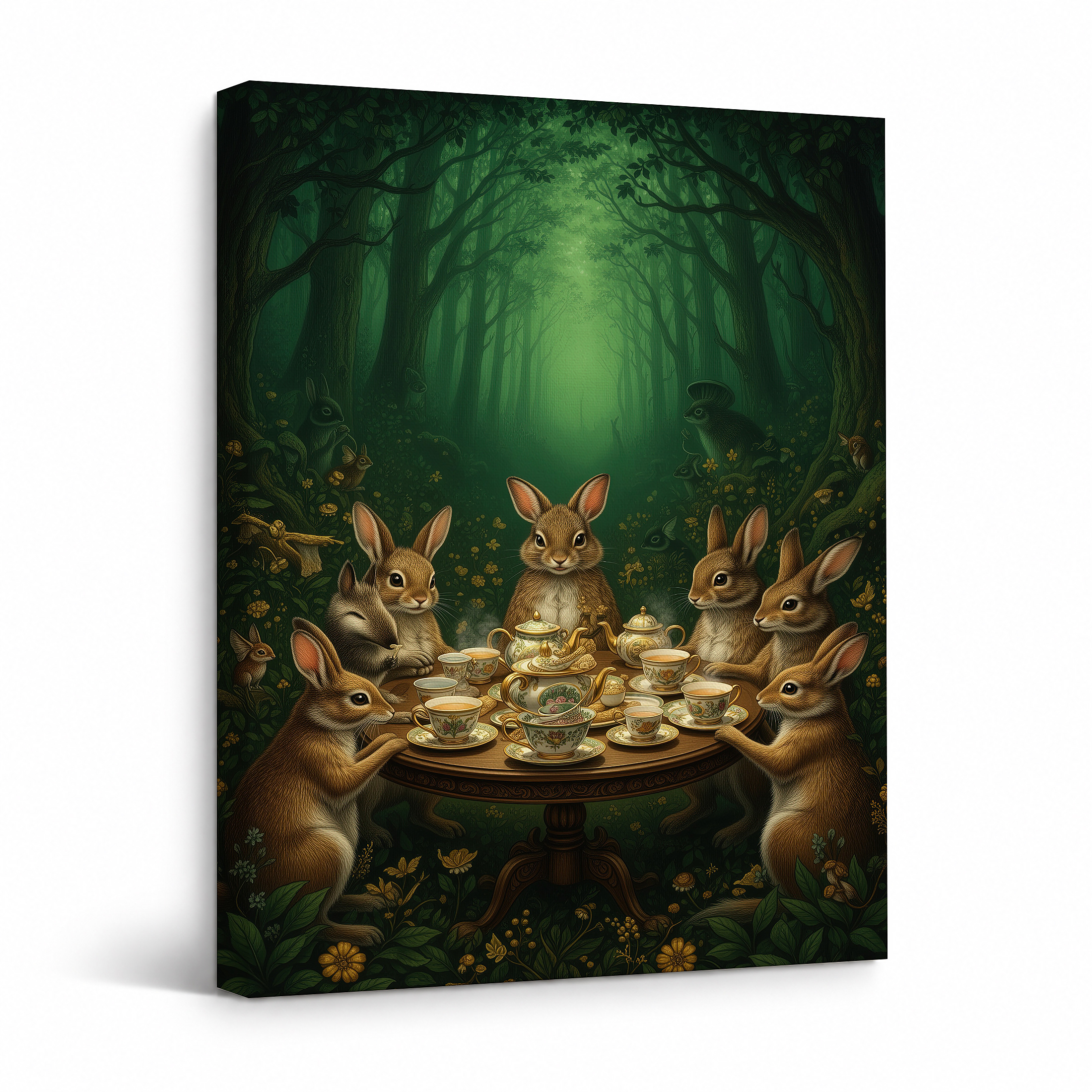 Enchanted Forest Rabbit Tea Party Framed Canvas Wall Art