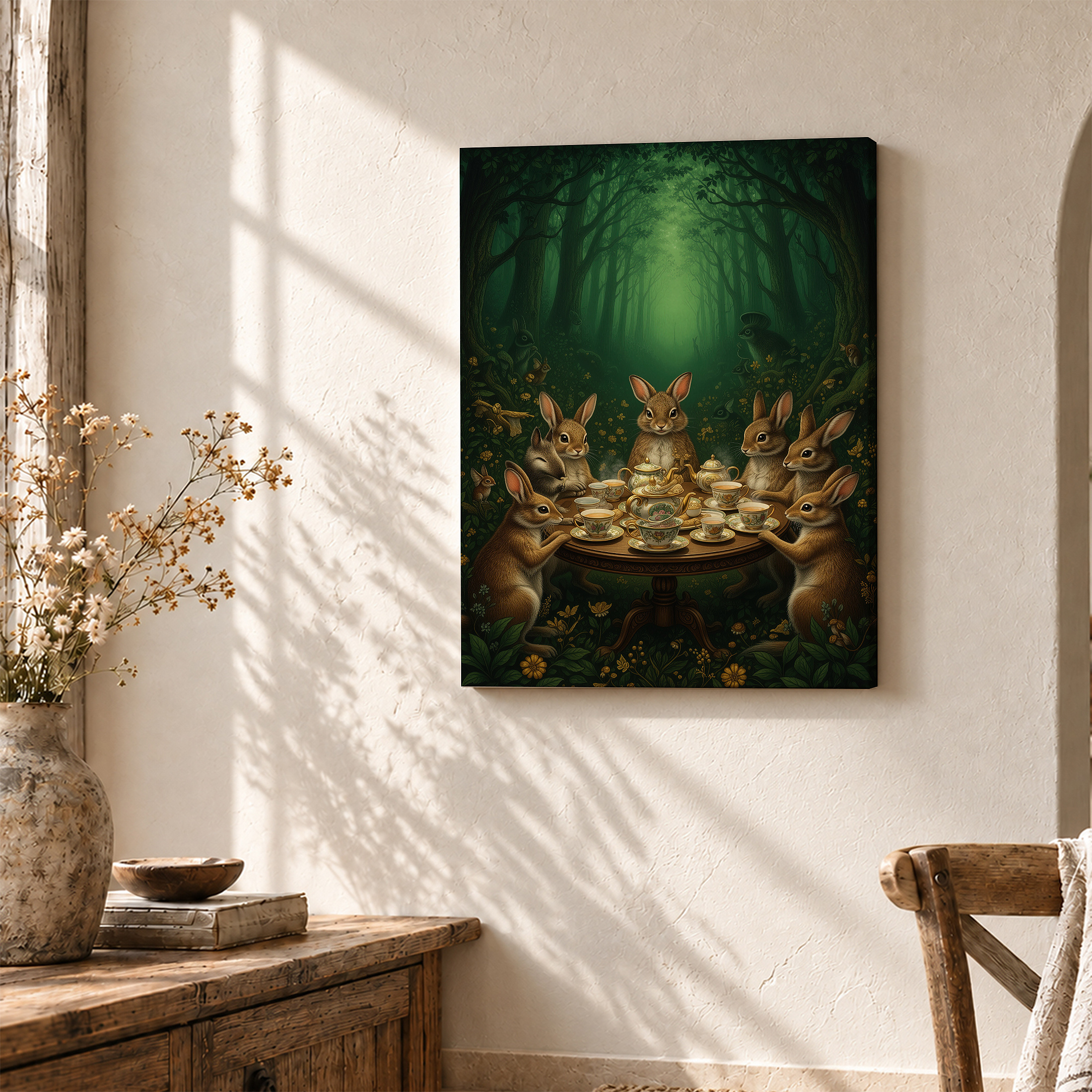 Enchanted Forest Rabbit Tea Party Framed Canvas Wall Art - Image 3