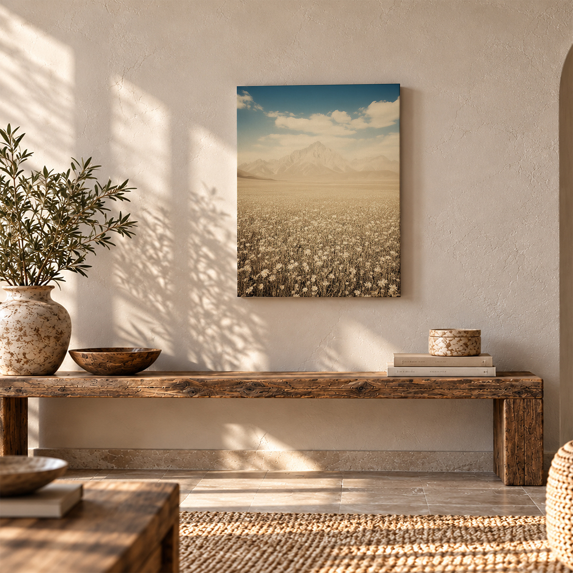 Vintage Mountain Wildflower Field Framed Canvas Wall Art Ready to Hang - Image 5
