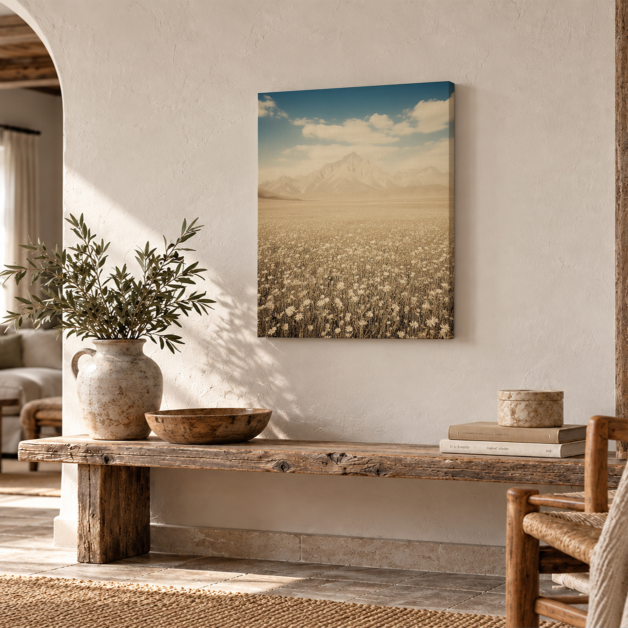 Vintage Mountain Wildflower Field Framed Canvas Wall Art Ready to Hang - Image 2