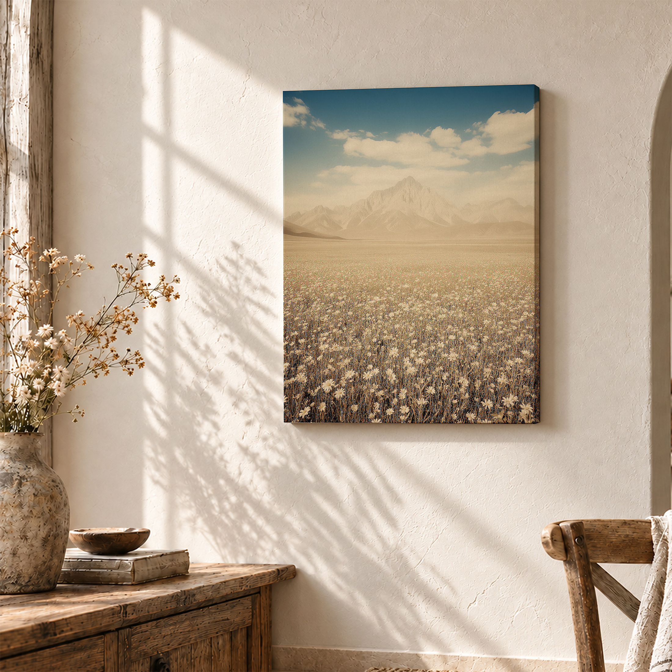 Vintage Mountain Wildflower Field Framed Canvas Wall Art Ready to Hang - Image 3