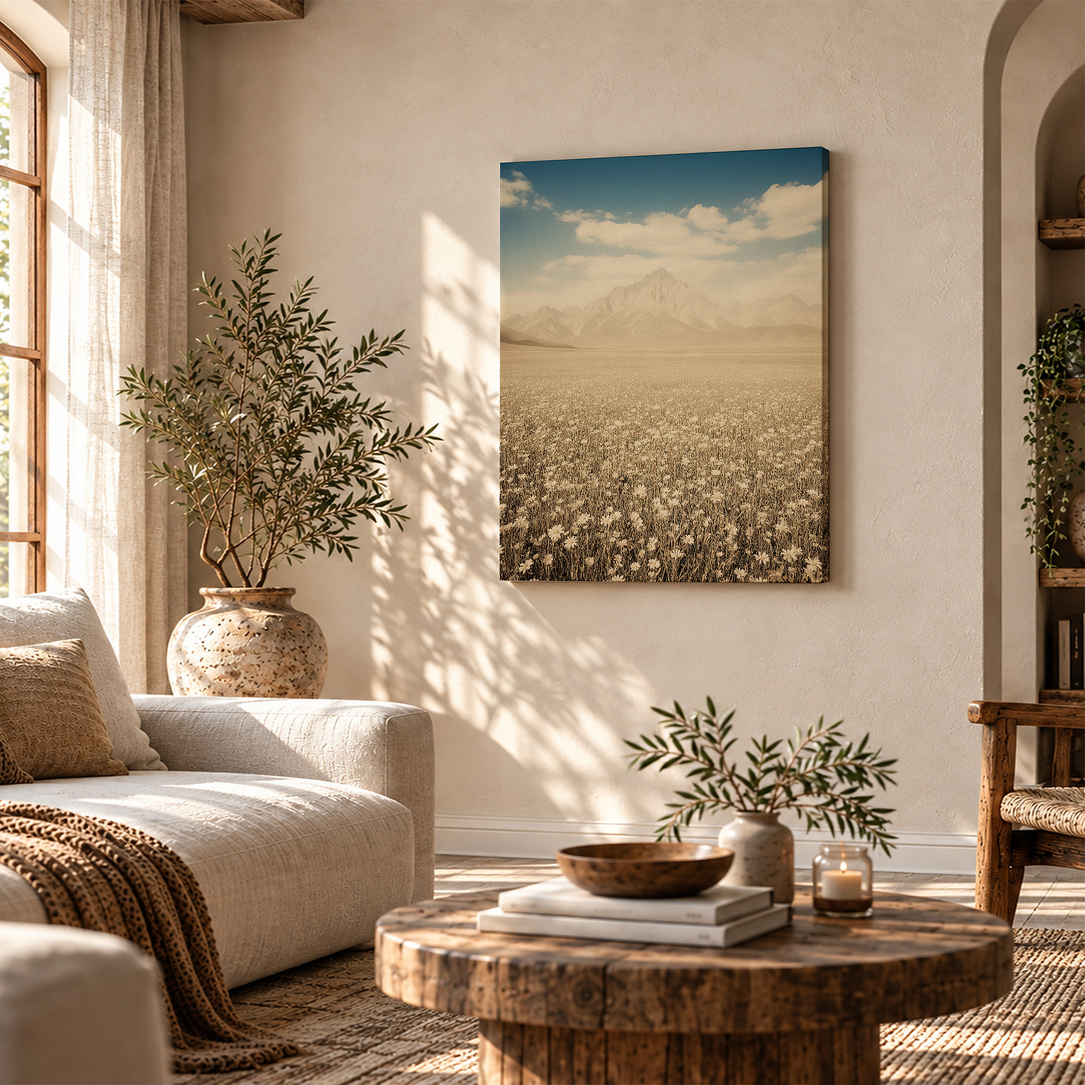 Vintage Mountain Wildflower Field Framed Canvas Wall Art Ready to Hang - Image 4