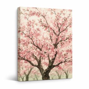 Pink Cherry Blossom Tree Framed Canvas Wall Art