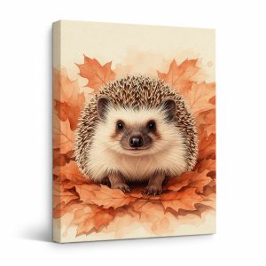 Autumn Hedgehog Watercolor Framed Canvas Wall Art - Ready to Hang