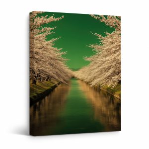 Cherry Blossom Canal Framed Canvas Wall Art