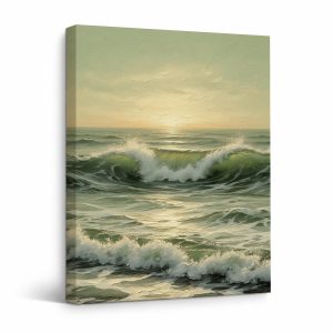 Ocean Sunset Waves Framed Canvas Wall Art - Ready to Hang