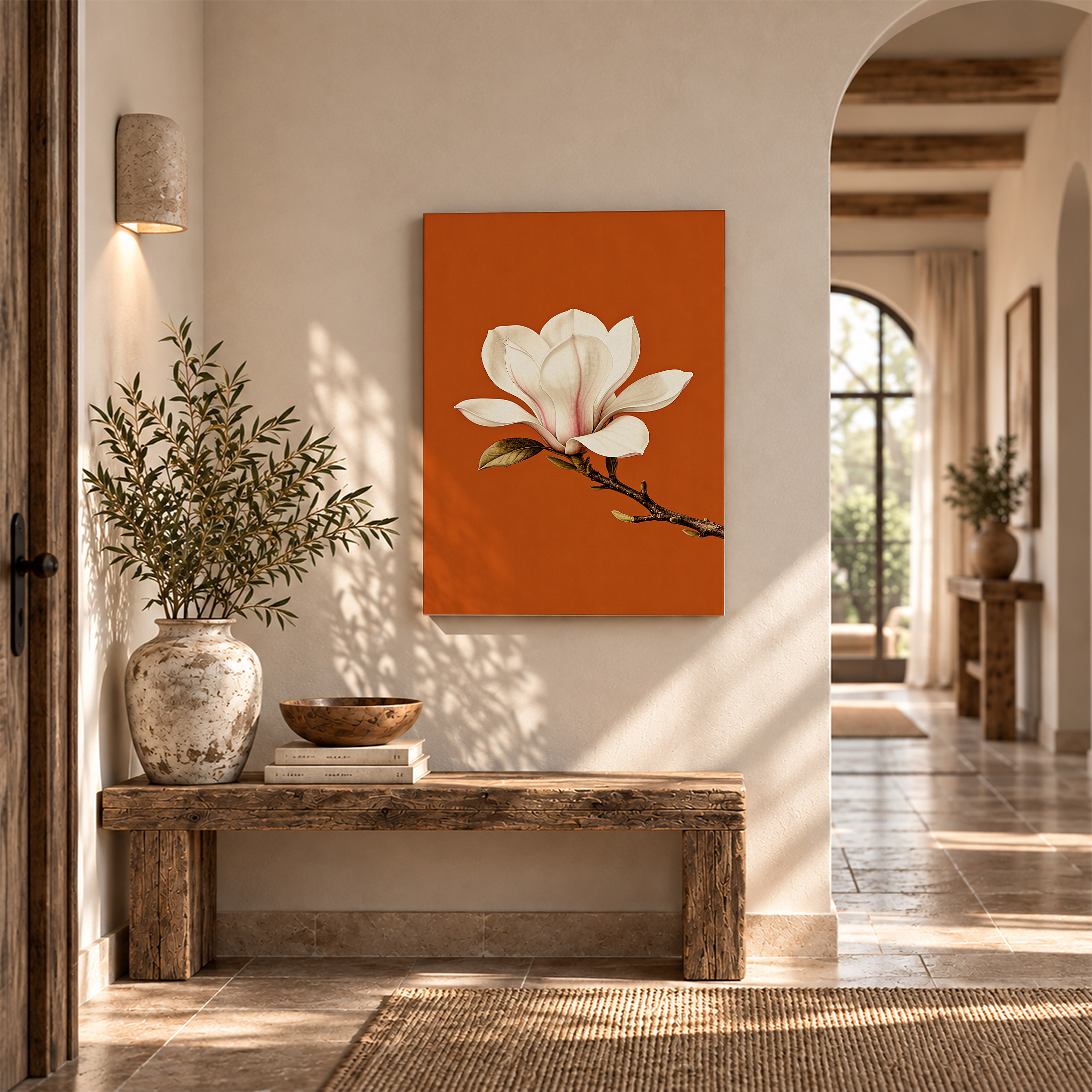 Magnolia on Orange Background Framed Canvas Wall Art - Image 6