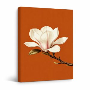 Magnolia on Orange Background Framed Canvas Wall Art