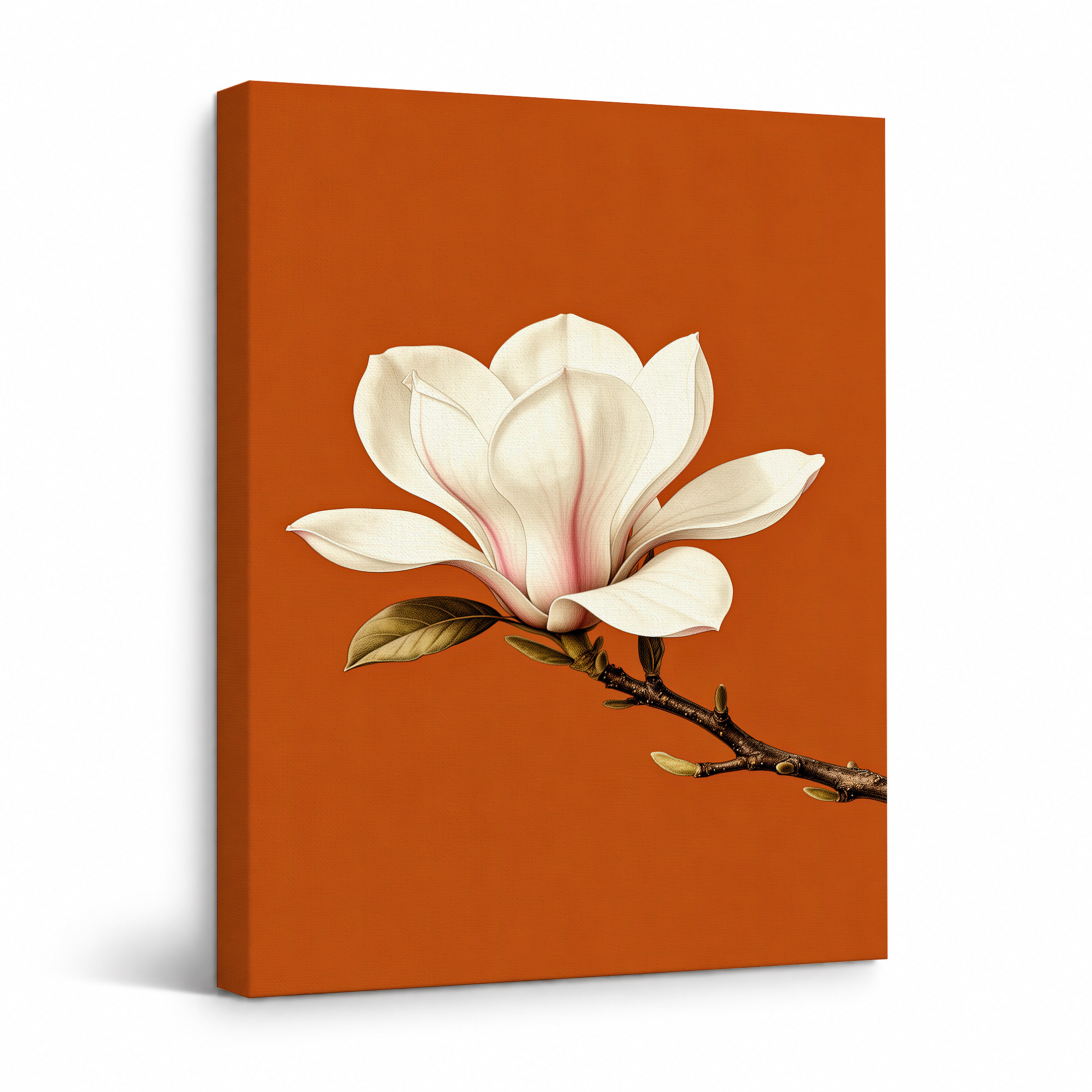 Magnolia on Orange Background Framed Canvas Wall Art