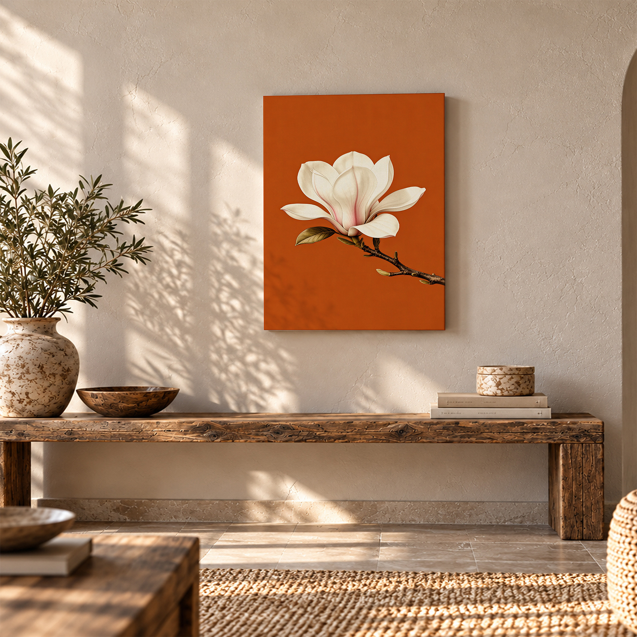 Magnolia on Orange Background Framed Canvas Wall Art - Image 5