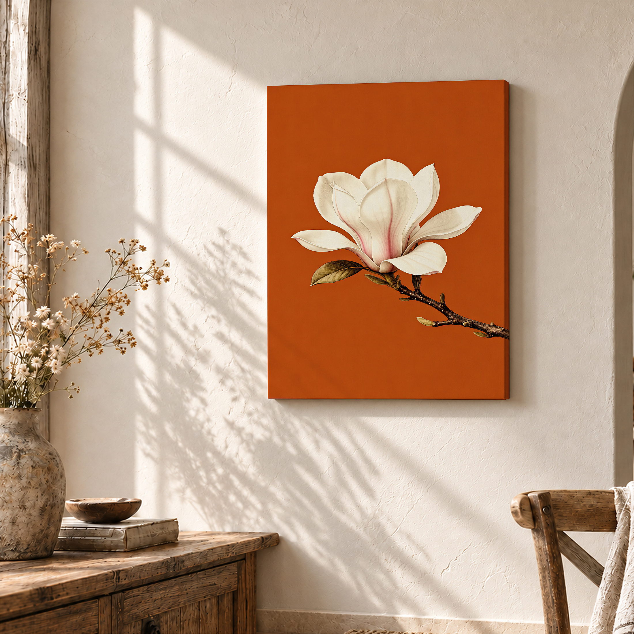 Magnolia on Orange Background Framed Canvas Wall Art - Image 3